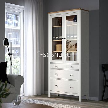 Шкаф-витрина с 3 ящиками Хемнэс HEMNES